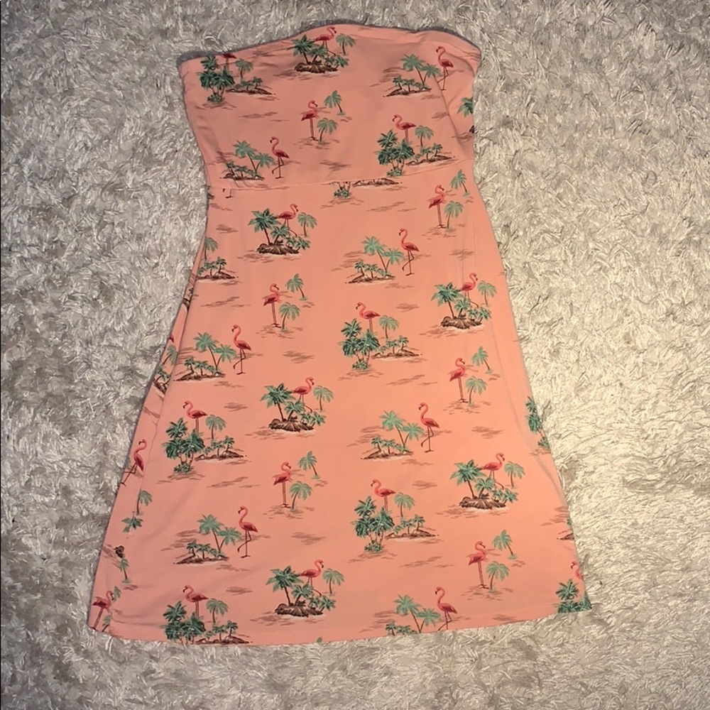 A line Summer strapless dress Hawaiian vacation flamingo